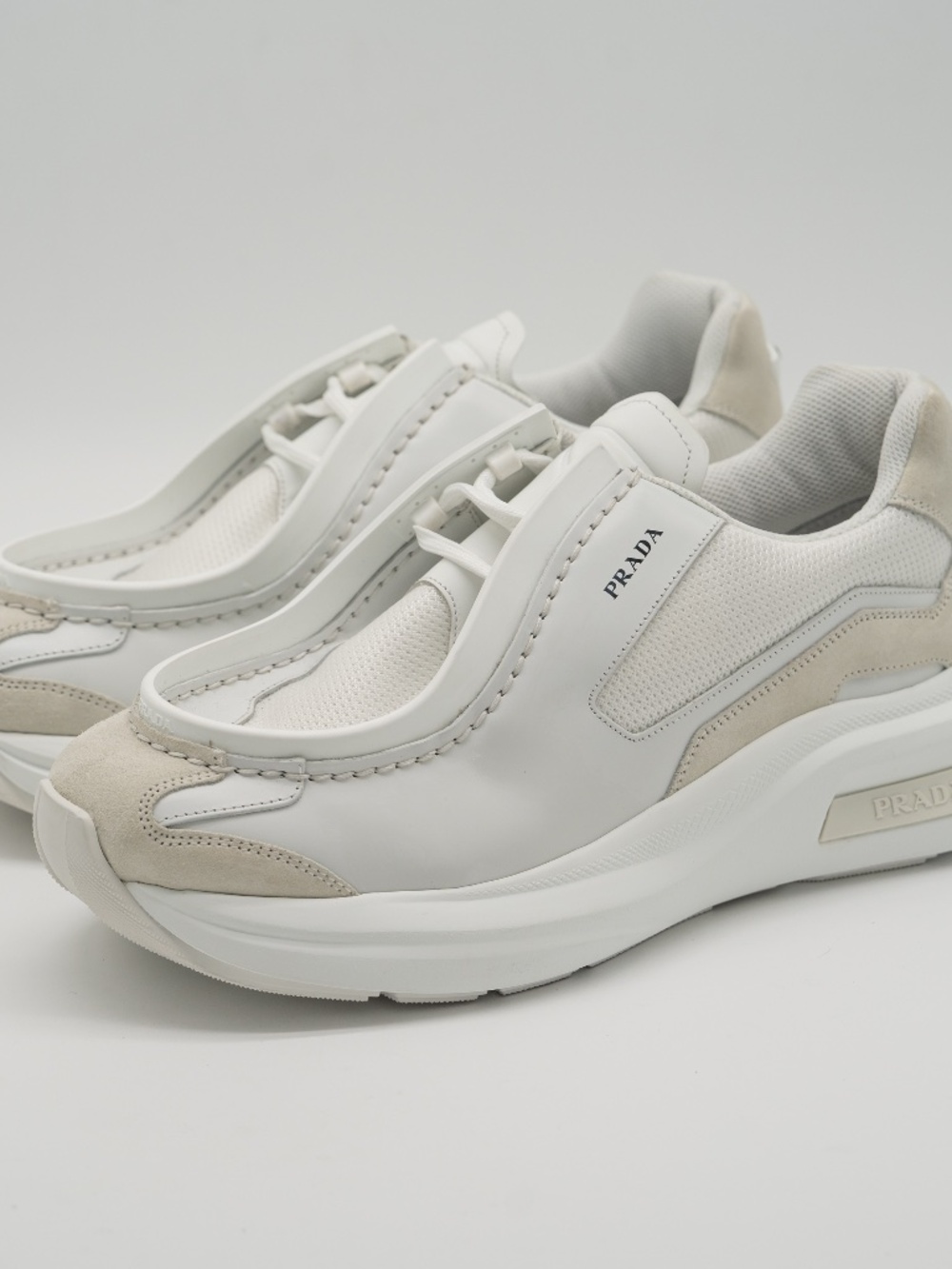 Prada Men's Sneakers Systeme Leather Mesh White Chunky size 10.5uk 11 US